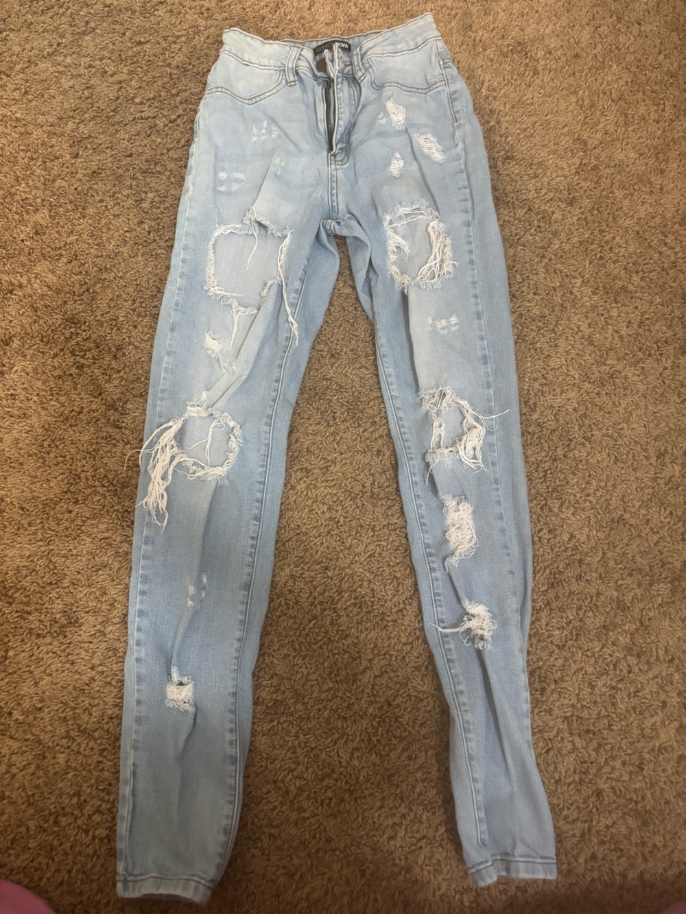 Fashion Nova Light Blue Ripped Skinny Jeans